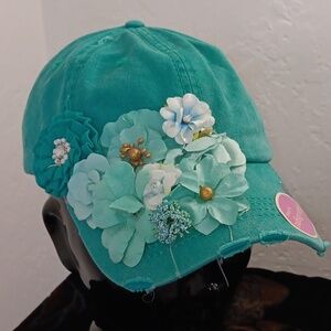 Kbetho Ponytail Cap  Turquoise Flowerss